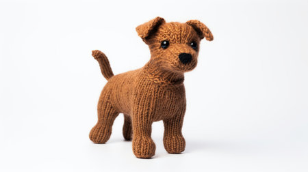 a photo of a new yorker yarnie dog, inspired by the artistic styles of patricia piccinini, kadir nelson, and toby fox. captured using a sony alpha a7 iii camera, the image showcases the dog's terracotta color and its sparse and simple design, reminiscent of toy-like proportions. ai generatedの素材