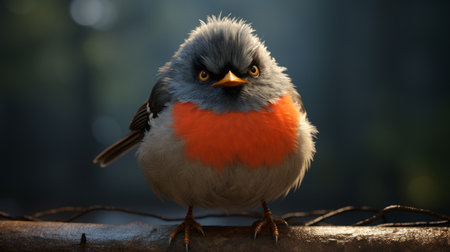 a white bird with red feathers stands on a log, showcasing a strong facial expression. this unique artwork, reminiscent of iconic pop culture caricatures, is rendered in dark orange and gray using unreal engine. the intricate details and exaggerated features, created with zbrush, give this punctuated caricature a distinct and eye-catching appeal. ai generatedの素材