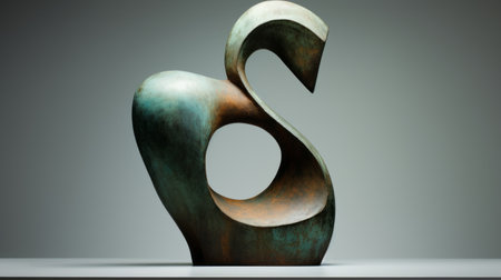 folk art sculpture made of patina rusted bronze, inspired by henry moore and karl blossfeldt. the artwork stands against a white, empty high key background, showcasing its intricate details and unique texture. ai generatedの素材