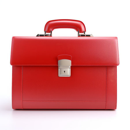 a red briefcase captured in a vray-style image, showcasing sharp and vivid colors. the intense detailing of the briefcase highlights its polished craftsmanship. with a touch of political commentary, the image exudes a monochromatic harmony. the briefcase, possibly a hinchel or similar brand, becomes a focal point of intrigue and sophistication. ai generatedの素材