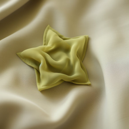 3d model portrait of a star made of silk on a golden material. the portrait is created in a minimalist style, with light yellow and light green colors. the design features organic flowing forms and unexpected fabric combinations, resulting in a soft and dreamy atmosphere. the soft edges add to the poetic still life composition. ai generatedの素材