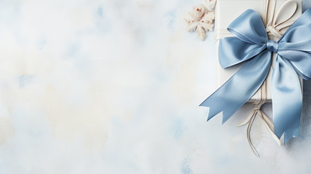 blue ribbon presents on a white background, featuring a delicate painterly touch. the soft, muted color palette includes light indigo and white, creating a serene maritime theme. the unique framing and composition add to the charm of the image, while the blue and white glaze adds a touch of elegance. ai generatedの素材