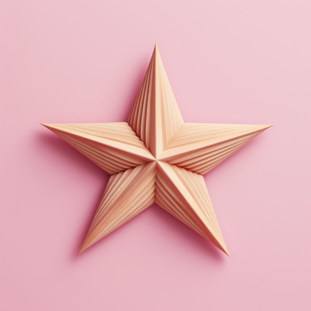 origami star with paper star on a pink background. this photo, captured by studio fotolsnz, showcases a realistic hyper-detailed rendering of a colorful woodcarving. the composition is multi-layered, drawing inspiration from artists such as john pawson, carl kleiner, and the stars art group xing xing. the pink and beige tones add a soft and delicate touch to the overall aesthetic. ai generatedの素材