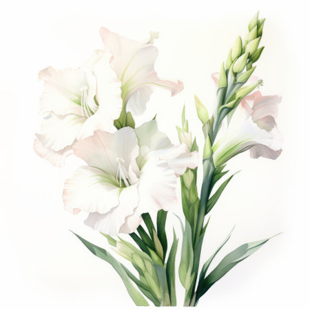 a watercolor abstract background featuring a vibrant bouquet of happy flowers, including white blooms. the artwork is inspired by the styles of mary jane ansell, frank xavier leyendecker, and hyacinthe rigaud. the hyperrealistic rendering and delicate sculptures create a layered imagery with subtle irony. the flowers stand out beautifully against the white background. ai generatedの素材