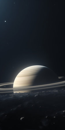 saturn close up showcasing its stunning beauty and intricate details. the photo captures the moon in close proximity, adding to the overall allure. with a sharpshoot contrast and shallower depth of field, the image highlights the darkish tones and aridlyness of the planet. shot on a 100mm lens with f/2.0 aperture, the natural lighting enhances the realistic and impressive 8k uhd quality. please note thatの素材