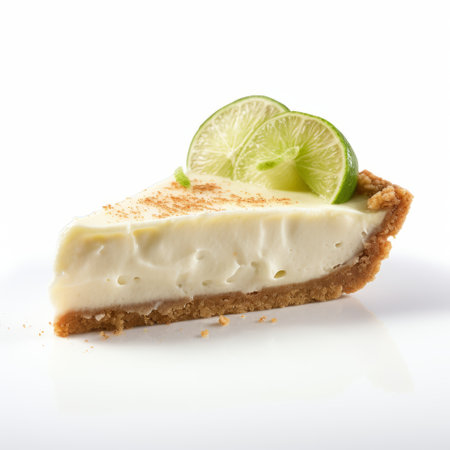 a slice of pie adorned with lime slices on top, captured in the style of iso 200. this photograph exudes unpolished authenticity and showcases elements of drugcore, jake wood-evans, fine lines, delicate curves, and a touch of long lens photography. the afro-caribbean influence adds a unique cultural flair to this visually enticing image. ai generatedの素材