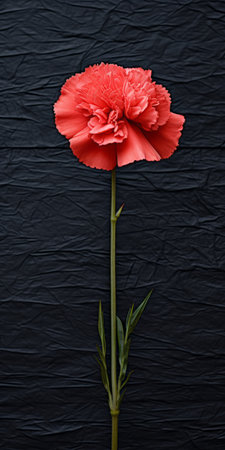 carnation flower on a dark background, showcasing formalist aesthetics. the image features a combination of light red and dark gray tones, capturing hyper-realistic sculptures made from paper. the use of kodak ektar film enhances the uniformity of the staged images, resulting in minimalistic portraits. ai generatedの素材