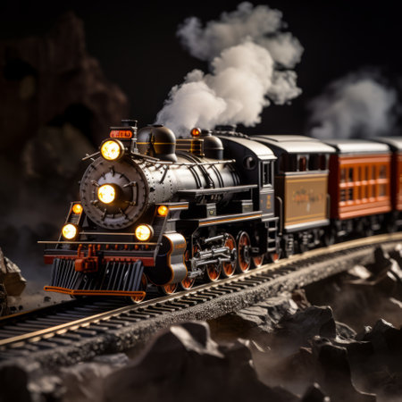 an insanely detailed and intricate train set is showcased in this photograph. the ultra-realistic details are captured beautifully in this shot, which was taken on a 25mm lens with a depth of field and tilt blur effect. the lighting, including half rear lighting and backlight, creates a dramatic and elegant atmosphere. the image is incredibly detailed and intricate, with a resolution of 32k, making itの素材