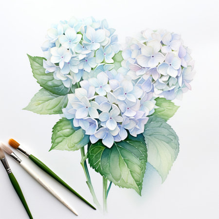 a watercolor painting of flowers in the style of light white and light cyan. this realistic artwork showcases the watercolorist's skillful usage of light and color, resulting in an accurate and detailed depiction. the trace monotone technique adds depth and dimension to the delicate watercolor flowers. ai generatedの素材
