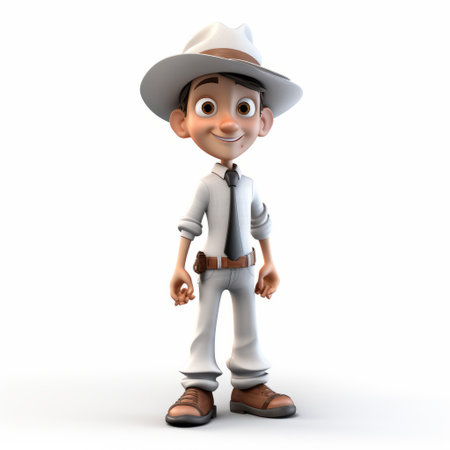 a 3d rendered illustration of a cartoon hat wearing a suit, featuring light white and light brown colors. this youthful protagonist, in an adventure-themed style, embodies the hispanicore and lit kid aesthetics. created with polished craftsmanship using maya rendering software. ai generatedの素材