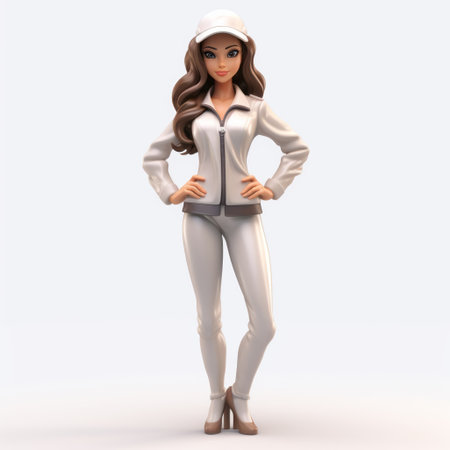 a 3d model of a white female figure, designed in a cartoonish style, portrays a wealthy and charming character reminiscent of lively anime characters. with a touch of hollywood glamour and street-savvy, this uhd image captures the energetic essence of the model. ai generatedの素材