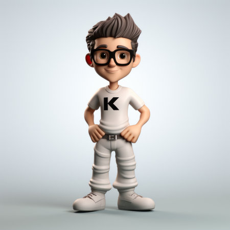 a little boy, depicted in a 3d illustration, stands confidently in a white t-shirt. the illustration is inspired by the kidcore style, featuring bold character designs and a vibrant, kodak ektar aesthetic. the image showcases the boy's character-driven personality and is rendered in ultra hd quality. ai generatedの素材