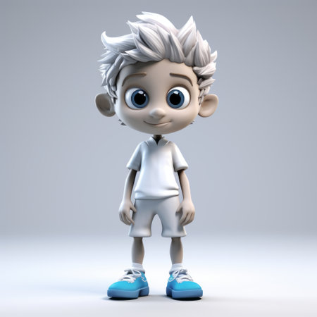 a cartoon character in the style of vray tracing stands looking at the camera. the character is white and azure, with a highly textured, smooth, and shiny appearance. the proportions are naturalistic, and there is a playful use of texture. ai generatedの素材