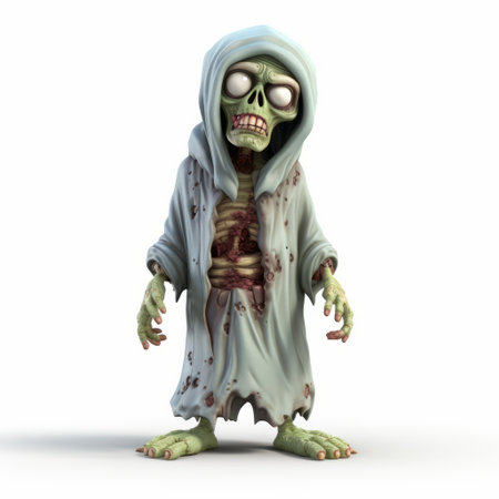 a photo of a dead skin zombie character from thomas and bugs, inspired by the style of john wilhelm. this haunting figurative image showcases hip-hop influences and features shiny eyes. the artist, david nordahl, skillfully imitates materials to create a unique grandparentcore aesthetic. ai generatedの素材