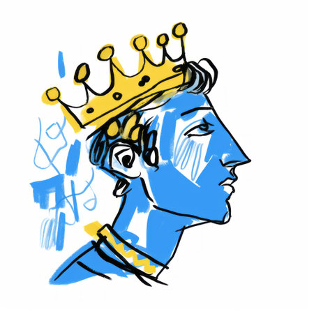 a digital drawing of john, wearing a crown, glancing back, influenced by cecil beaton. this artwork, created on a wacom tablet, showcases expressive lines reminiscent of matisse's style. the drawing is done in fine-tip pen, using white and yellow colors. with a resolution of 32k and super-resolution technology, it offers a high-definition viewing experience. ai generatedの素材