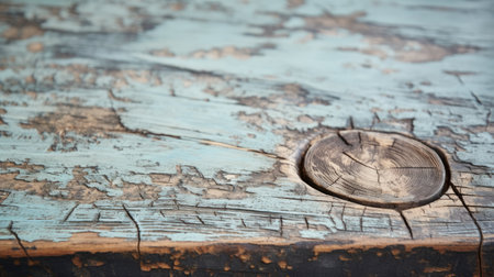 chipped wooden surface with grooves, featuring a close-up view. the rustic figurative style combines light turquoise and bronze tones, creating a raw vulnerability. the back button focus highlights the intricate details, reminiscent of the works of artists like andy goldsworthy and alberto giacometti. this photo exudes rustic charm and captures the essence of natural beauty. ai generatedの素材
