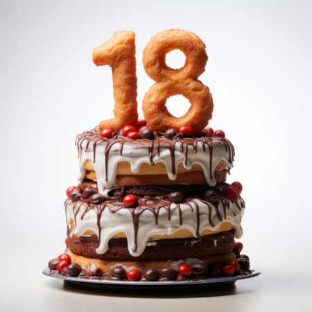 a layered cake featuring the number eighty-eight is beautifully decorated in the style of joel robison. the cake design draws inspiration from artists like ivan albright, cranberrycore, and mike campau, incorporating a mix of vibrant orange and brown hues as well as striking black and white imagery. ai generatedの素材