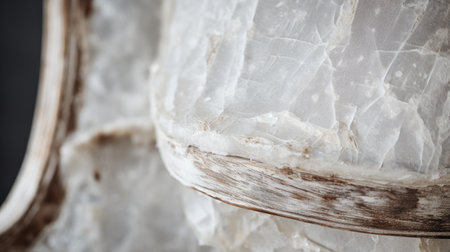 an agate necklace, featuring clear edge definition and rough hewn surfaces, is showcased in a close-up shot on a white floor. the soft, atmospheric lighting enhances the beauty of the necklace, which is made of crystals and adorned with light white and white hues. the composition is complemented by carved wood blocks and dusty piles. ai generatedの素材