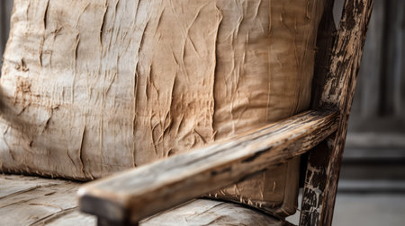 an old wooden armoire, showcasing creased, crinkled, and wrinkled textures, reminiscent of a rustic naturalism. the use of paper and african-inspired textile patterns adds a touch of primitive abstraction. the macro perspective captures the raw documentation of this weathered piece, highlighting its history and character. ai generatedの素材