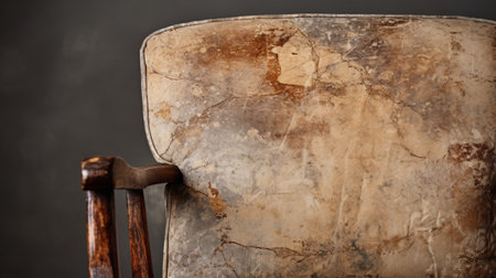 an old chair with a cracked and raw piece of wood, showcasing explosive pigmentation and ultrafine detail. this unique style is reminiscent of the bloomsbury group and the artistic vision of chris friel. the flatness of the surface adds to its raw vulnerability. ai generatedの素材