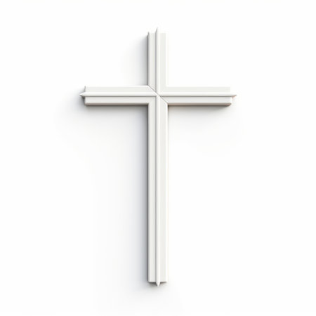 a white wooden cross, inspired by the style of oliver wetter, is showcased against a clean white background. this high-detailed piece incorporates elements from renowned artists such as john hejduk, with its physically based rendering, and paul corfield, with its tactile texture and hard-edge design. ai generatedの素材
