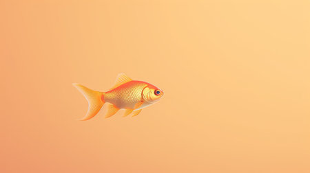 a silver fish gracefully swims in a vibrant orange background, showcasing photorealistic rendering. the isometric perspective adds depth to the light red and gold color field minimalism. this artwork captures the essence of photorealistic wildlife art, reminiscent of enchanting children's book illustrations and the unique style of thai art. ai generatedの素材
