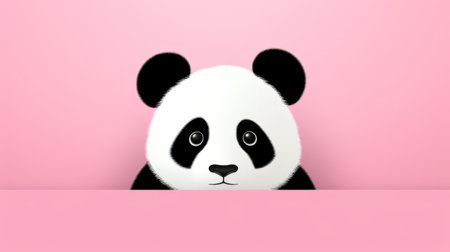 a tan panda mascot app desktop theme featuring a light black and pink color scheme. the design is inspired by optical illusion paintings and anne geddes' style. this eye-catching theme showcases an elongated and realistic rendering of a panda. creative commons attribution. ai generatedの素材