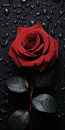 black background with red roses in water drop style. bold contrast and rich hues create an ultra-detailed, photorealistic image. the contrasting backgrounds enhance the monochromatic imagery, adding a humble charm to the composition. ai generatedの素材