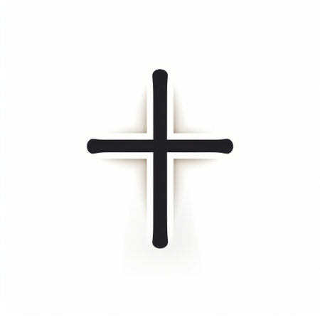 a cross logo is showcased on a white background, featuring a realistic portrayal of light and shadow. the design incorporates light beige and black colors, creating a minimalist and simplistic aesthetic. this logo, created by illustrator dom qwek, exemplifies the realistic usage of light and color, making it a perfect representation of the christcore style. ai generatedの素材