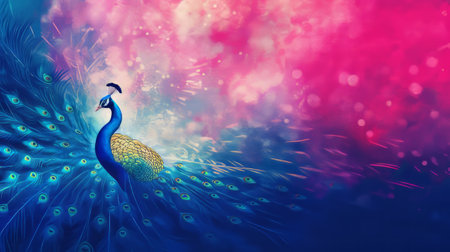 peacock wallpapers featuring vibrant and colorful backgrounds, reminiscent of cross-processing techniques. these illustrations by caras ionut and edmund dulac showcase romantic and vibrant gradients, creating a cartoonish and lively atmosphere. enjoy the high-definition image quality in this uhd wallpaper. ai generatedの素材