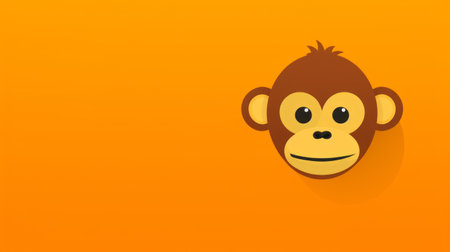 a smiling monkey is captured in this minimalist-style image, sitting on a vibrant orange background. the uhd quality of the photo showcases the monkey's expression up close, while the rounded and simple shapes add to the overall aesthetic. with a touch of cypherpunk influence, this flat image is visually captivating. ai generatedの素材