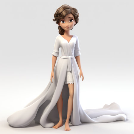 a white doll with shoes stands in a 3d model, showcasing detailed character expressions and flowing draperies. this contemporary fairy tale-inspired creation features a hispanicore aesthetic, with the added enhancements of rtx technology and whitcomb-girls influences. the doll's presence exudes charm and elegance, captured beautifully on sheet film. ai generatedの素材