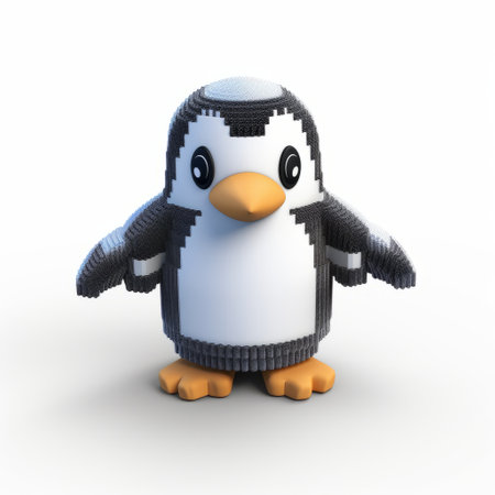 a small penguin made of beads and yarn, printed from a block, in the style of rendered in unreal engine. this adorable creation is perfect for robotics kids and fans of xbox 360 graphics. with its zigzag pattern and the use of a c-mount lens, this penguin is a unique and eye-catching piece. find it on furaffinity. ai generatedの素材