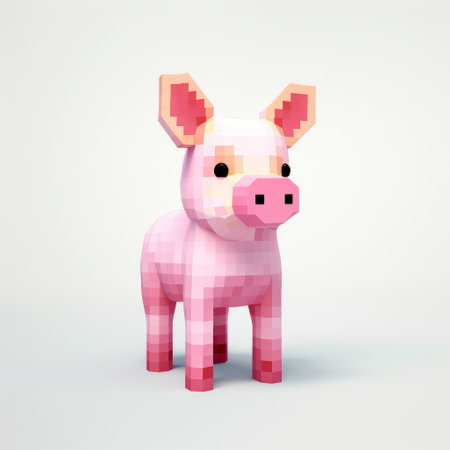pixel pig, a photobashed creation, showcases a pink hue and striking red eyes. with clean lines and pure forms, this voxel art masterpiece depicts a realistic and lifelike figure. the playful and ironic touch adds charm to this uhd image, making it a delightful representation of animals. ai generatedの素材