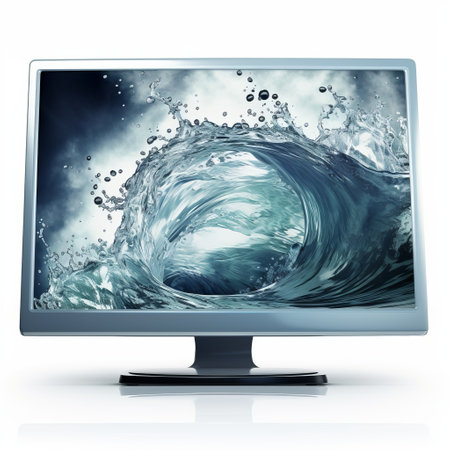 the ui screen showcases a mesmerizing ocean-like design, reminiscent of fluid photography and computer art. the sparkling water reflections create a captivating visual effect. this stunning image, with a white background, resembles an associated press photo. the webcam captures the intricate details, making it a truly captivating display. ai generatedの素材
