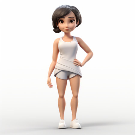 an attractive young woman, 3d printed for a company, is depicted in a 2d image. the illustration style is reminiscent of charming anime characters and playful cartoon illustrations. the image, created by steve henderson, features a light gray and white color scheme. with its childlike simplicity and cartoonish elements, it evokes the artistic style of inio asano. ai generatedの素材