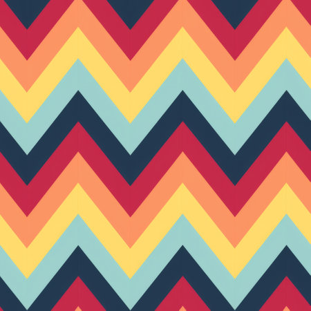 chevron pattern in blue and orange colors on a white background, reminiscent of mid-century illustrations. the design features elements of dark yellow and dark red, with hints of dark teal and light red. the vibrant stage backdrops showcase luminous shadowing, creating a visually striking effect. this pattern is reminiscent of the artistic style of ephraim moses lilien. ai generatedの素材
