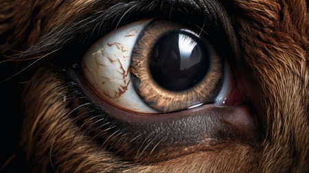 a close-up shot of a brown animal eye with eyeliner, showcasing the reduction of canine anatomy. this photo captures the gritty horror comics style, reminiscent of cryengine and daz3d. the highly detailed illustration features cracked textures and is inspired by detailed hunting scenes. ai generatedの素材