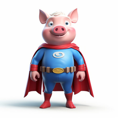 a cartoon pig wearing a superhero cape and mask is depicted in this hyper-realistic sculpture. the 8k resolution captures the intricate details of the artwork, inspired by the childlike simplicity of robert munsch's stories. the style of the sculpture is reminiscent of the works of artists like thechamba and kuzma petrov-vodkin, with a strong facial expression that adds to its captivating appeal. ai generatedの素材