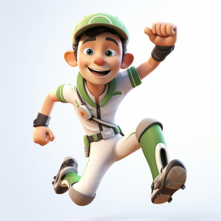 a young baseball player is depicted in this animated image, running away from an opposing player. the detailed character expressions, combined with the light white and light green color scheme, give the artwork a unique style reminiscent of bartolome esteban murillo's paintings. the animation showcases photorealistic renderings, reminiscent of walt disney's animations, and has an adventurous theme. ai generatedの素材