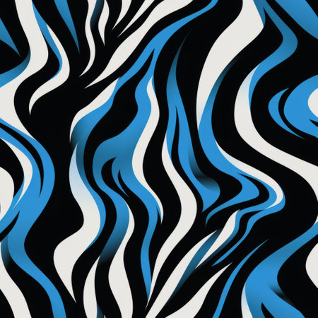 waves in a blue and black pattern, resembling stylized animal motifs, create a bold and graphic illustration. this abstract minimalistic artwork by serge marshennikov features color-streaked stripes and flowing fabrics, appealing to those who appreciate striped compositions and unique artistic styles. ai generatedの素材
