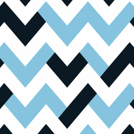 a modern geometric design featuring a clean and simple arrangement of blue, white, and black zigzag patterns. the flat color blocks create a striking contrast between the light sky-blue and dark navy hues. this contemporary design is reminiscent of the popular palewave trend, with striped arrangements in light yellow and light navy adding an extra touch of visual interest. ai generatedの素材