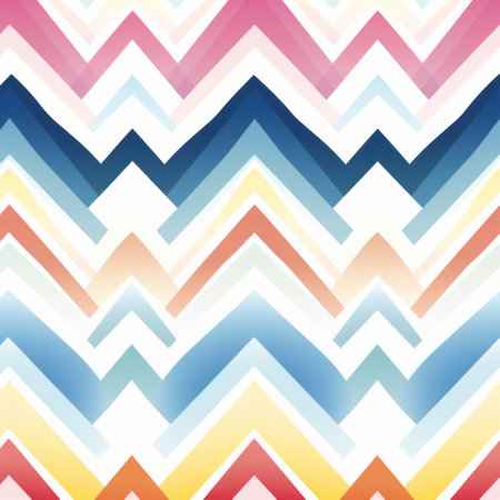 colorful chevron pattern featuring subtle tonal gradations and japanese-inspired motifs. the pattern is set against a white background, with rectangular fields and an accumulation of colorful washes. the design also incorporates a solarization effect, adding a unique touch to the overall composition. ai generatedの素材