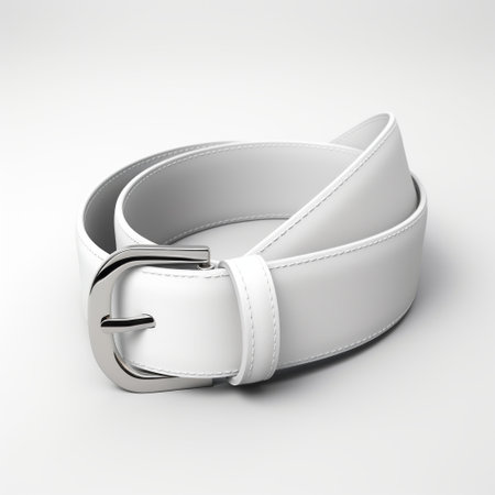 a white leather belt with a gold buckle, rendered in cinema4d, featuring monochromatic shadows. this creative commons attribution image showcases a crisp and clean look, with a simplistic and organic sculpting style. the belt's white and silver color scheme adds to its elegant appeal. ai generatedの素材