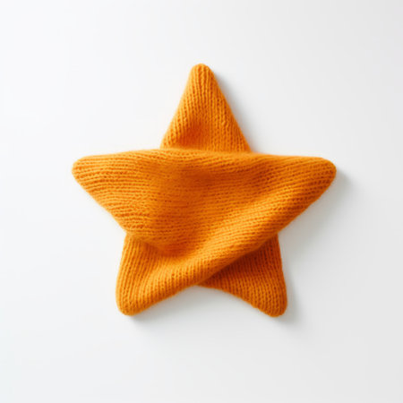 a new pattern in chiffon and mohair, handmade in hong kong by knitted cosy stars, inspired by the style of maurizio cattelan. this orange found object sculpture is a flat form, captured from a high-angle perspective and enhanced with cross processing. created by andre de dienes. ai generatedの素材