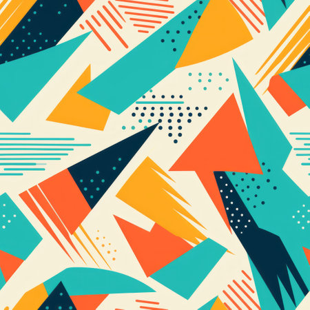colorful geometric background pattern style with abstract design. this sharp and edgy composition is inspired by playful pop art designs. the dark teal and light orange colors create a vibrant contrast. the punctured canvases add a unique touch to the dynamic angles and mark making. playful streamlined forms complete the eye-catching aesthetic. ai generatedの素材