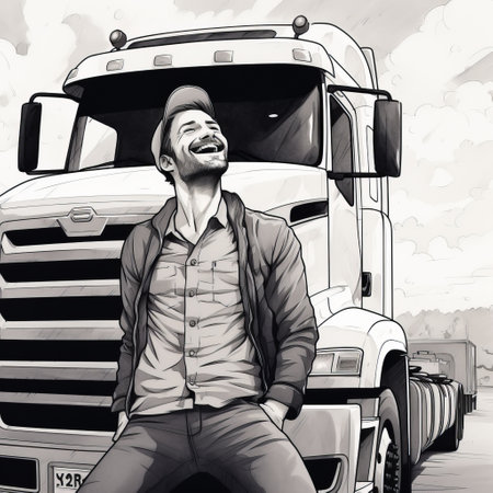 overweight man with a smile, a digital illustration by bob sleeth and thomas t thomas, showcases a unique blend of industrial landscapes and indian pop culture. this monochromatic ink washes style artwork captures the essence of a romantic illustration. the high-resolution uhd image is created using the sony alpha a7 iii camera. ai generatedの素材