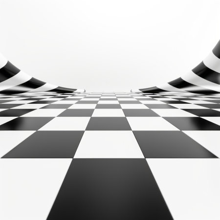 black and white checkered flooring background and abstract design vector photo featuring surrealistic futuristic elements. the image showcases distorted perspectives, exaggerated forms, and realistic landscapes with soft edges. captured with a wide-angle lens, the matte photo highlights the ceramic texture. ai generatedの素材