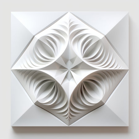 an abstract white art sculpture featuring a colorful spiral design. this sculpture showcases monochromatic symmetry and is inspired by sculptural paper constructions, quadratura, lightbox, dark white, and light gray. the folded planes and intricate texture add depth and visual interest to the piece. ai generatedの素材