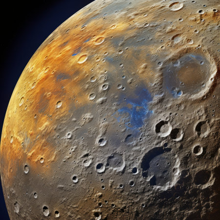 an artist's illustration of the surface of firecore, featuring a dark azure and orange color palette. this national geographic photo captures the essence of lunarpunk, a genre popularized by warren ellis. the meticulous attention to detail is evident, showcasing the artist's skill and creativity. the use of a c-mount lens adds a unique perspective to the image. ai generatedの素材